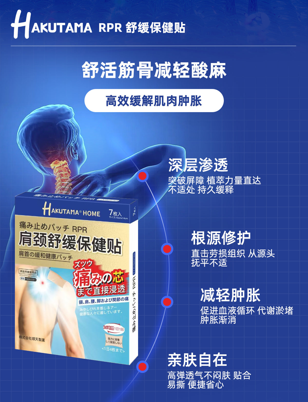 HAKUTAMA Shoulder & Neck Relief Patch | Herbal Cooling Pain Relief Pad | Relaxing Heat Patch for Muscle & Joint Comfort
